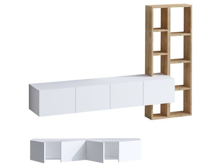 TV-Möbel Yasam weiss/natur melaminbeschichteter Holzwerkstoff B 182 cm