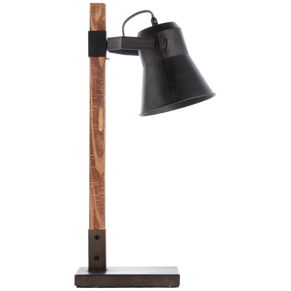 Brilliant Industriële Tafellamp Plow Zwart Metaal en Hout B: 16 cm, D: 29 cm, H: 55 cm