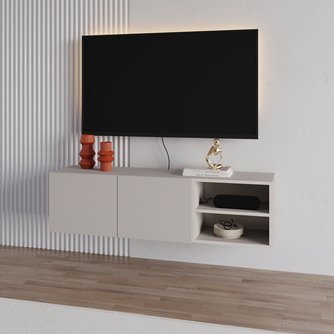 Latitude Run Floating TV Stand for 50" TVs with 2 Soft-Close Doors and Open Shelves, 140cm Wide Beige 49"