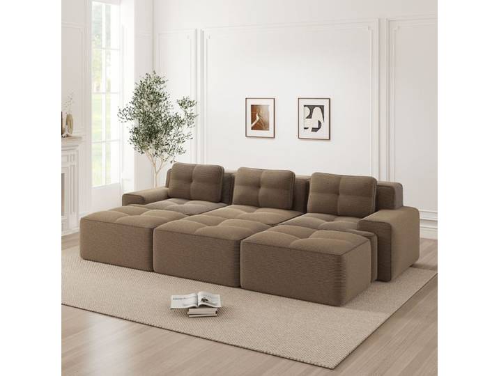 Canapé d'angle Canapé convertible marron 3 places en velours tricoté sans cadre