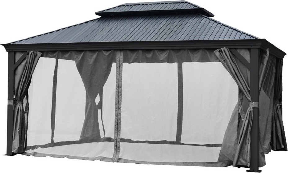 Pavillon Gartenpavillon 3x3,65 anthrazit DAMASKUS aus Aluminium mit festem Dach UV-Schutz wasserabweisende Überdachung Sonnenschutz Terrasse Garten