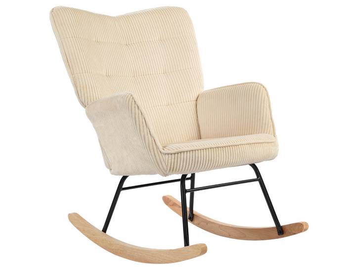 Oxeza Schaukelstuhl Beige mit Armlehne und Holzkufen, Mode, 98x101x71 cm, Wohnzimmer, Sessel, Schaukelstühle