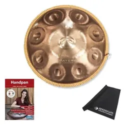 Patera Handpan HPDM-12 Compact Edelstahl D-Kurd mit Lehrbuch (Perkussion), Perkussion, Gold, Bronze