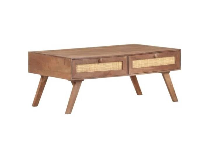 Heofavd Couchtisch Massivholz Mangoholz 100x60x40 cm mit 2 Schubladen