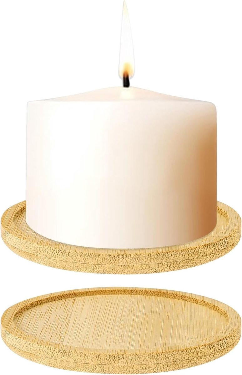 Set van 2 houten kaarsplaten voor doopkaarsen en decoratie, ronde houten kaarsenhouder voor tafeldecoratie