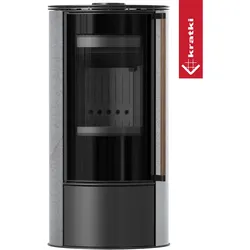 KRATKI ERIK Ofen Ø150 5 5kW GREY SATIN Stahldeckel schwarz Griff Jatoba