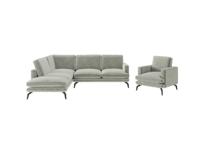 Livetastic Sitzgarnitur Bali, Hellgrau, Metall, Füllung: Daunen, Silikon, 250x202 cm, Made in EU, planbar, Rücken echt, individuell planbar, Wohnzimmer, Sofas & Couches, Sitzgarnituren