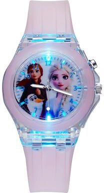 Tiny Tots Teens Trends Silicone Strap Disney Kids Watches For Girls, Princess Elsa Frozen Sophia Flash Light, Children Women Clock pink A