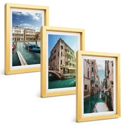 BILDER SET 3er Set - 20x30 cm Goldrahmen - Architektur der Kanäle von Venedig