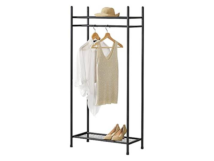 [en.casa] Garderobenständer 130x60x30cm Kleiderständer mit Garderobenstange 2 Ablagen für Schuhe und Hüte Schwarz