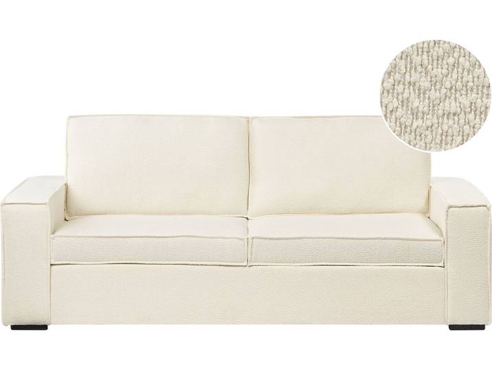 BELIANI Schlafsofa mit Matratze Cremeweiß aus Bouclé 3-Sitzer 3 Personen Schlafcouch Klappsofa Ausklappbar für Wohnzimmer Gästezimmer