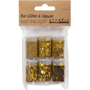 Creativ-Company Glitzer 284693 Bio Sparkles & Pailletten, gold, 6 verschiedene Formen je 8g, in Dose