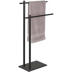 Wenko, Handtuchhalter + Handtuchhaken, Handtuchständer Mod. Resera, schwarz, Stahl, 42x82x20 cm mit Sicherheitsglas-Bodenplatte