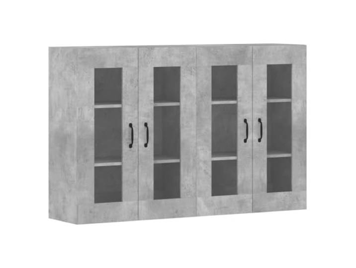 HGFDVCMR Wandschrank 2er Set Betongrau Holzwerkstoff mit Glastür 69,5cm Zwei moderne Hängeschränke mit Glaseinsatz bieten klaren Blick auf Deko im Schlafzimmer und sparen dabei Bodenfläche.