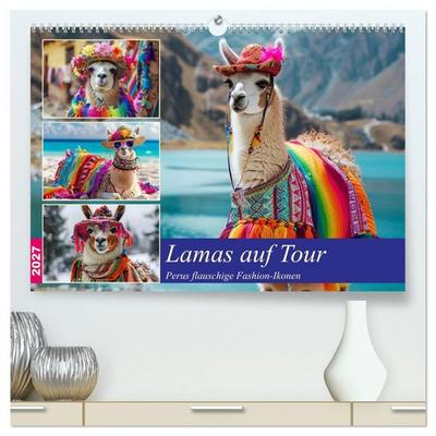 Lamas auf Tour. Perus flauschige Fashion-Ikonen (hochwertiger Premium Wandkalender 2027 DIN A2 quer), Kunstdruck in Hochglanz