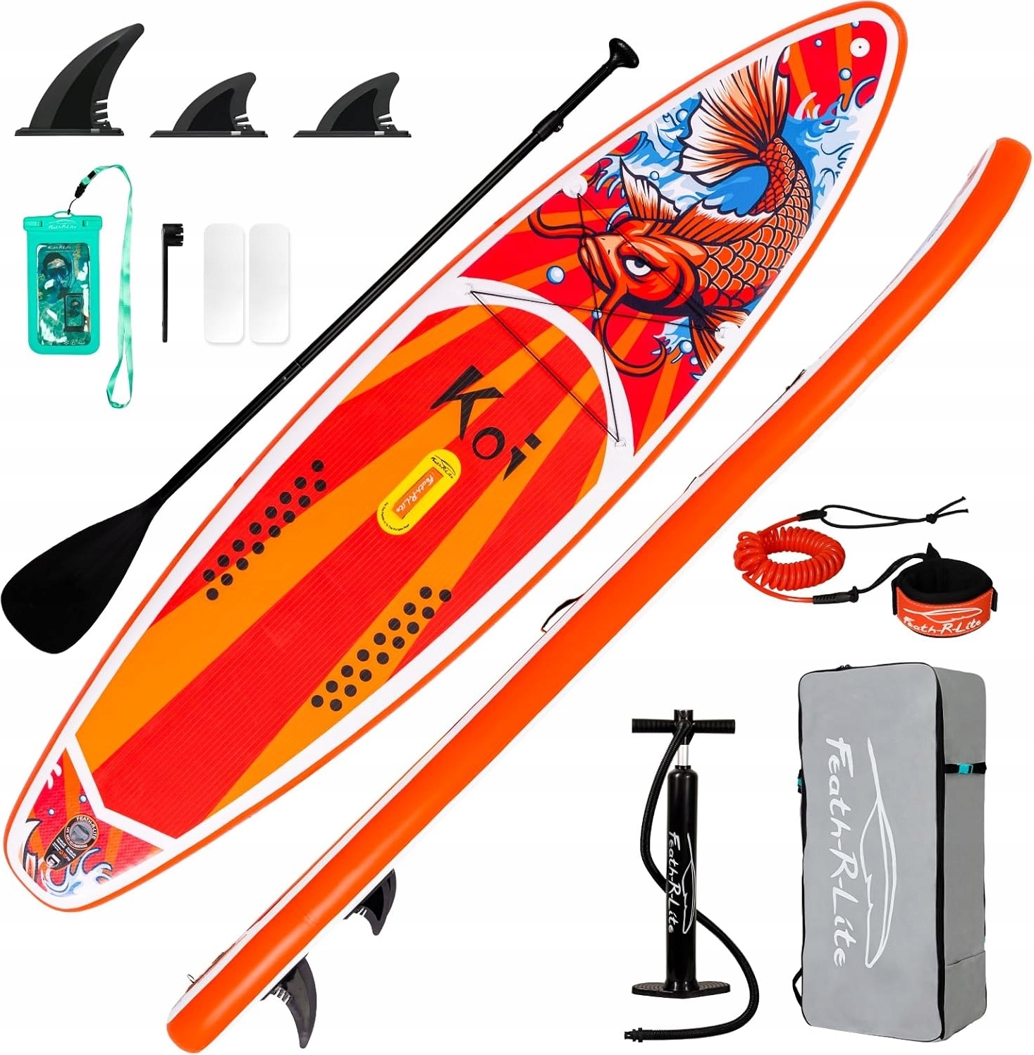 SUP-Board Funwater Koi 350 cm aufblasbar mit 3 Finnen, Paddel, Pumpe GALAXIA