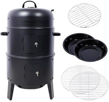 Direct Wicker 16 Inch Black 3-In-1 Multi-Function Outdoor Cooking Portable Charcoal Smoker Grill