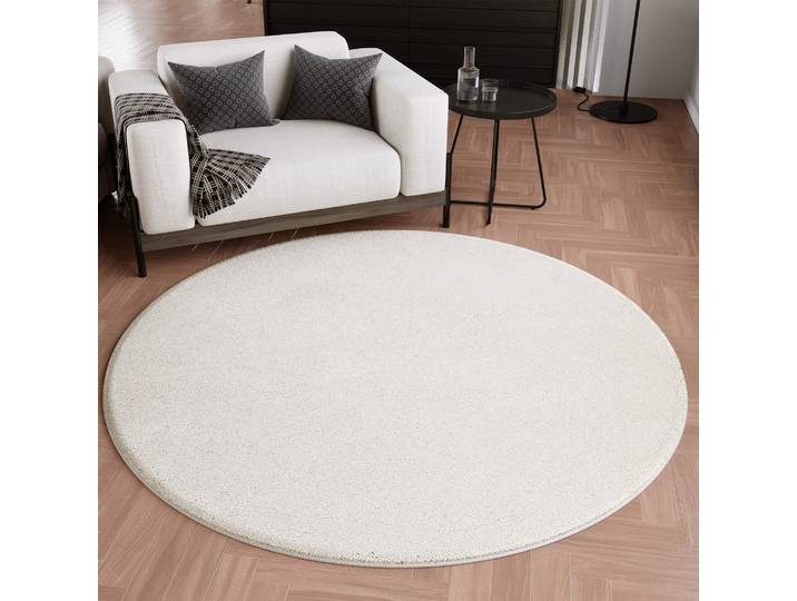 Teppich WECON HOME Wogh , creme weiß, H:25mm Ø:120cm, Polyester, Teppiche, Teppich, Kurzflor, maschinell gewebt, robust, Wohn- & Schlafzimmer, einfarbig
