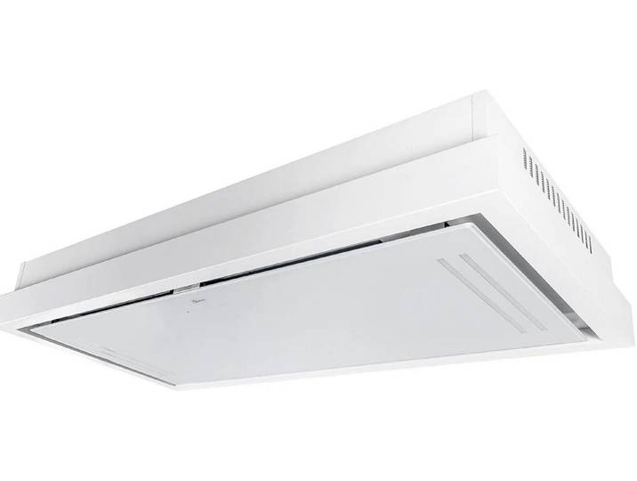 GURARI Deckenhaube 120 cm Decken-Dunstabzugshaube GCH C 343 120 WH PRIME Serie Umluft Dunstabzugshaube 120 cm für die Decke mit Ionisierung, EEK A, Exklusive Deckenhaube bis zu 1000m³/h leistender EBM Motor Dunstabzugshaube Deckenhaube 120 cm 1000m³/ h/Weiß Glas/ EBM Motor