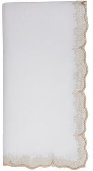 Saro Scalloped Edge Cloth Napkins (Set of 4) - Embroidered Dinner Napkins for Formal Dining & Entertaining