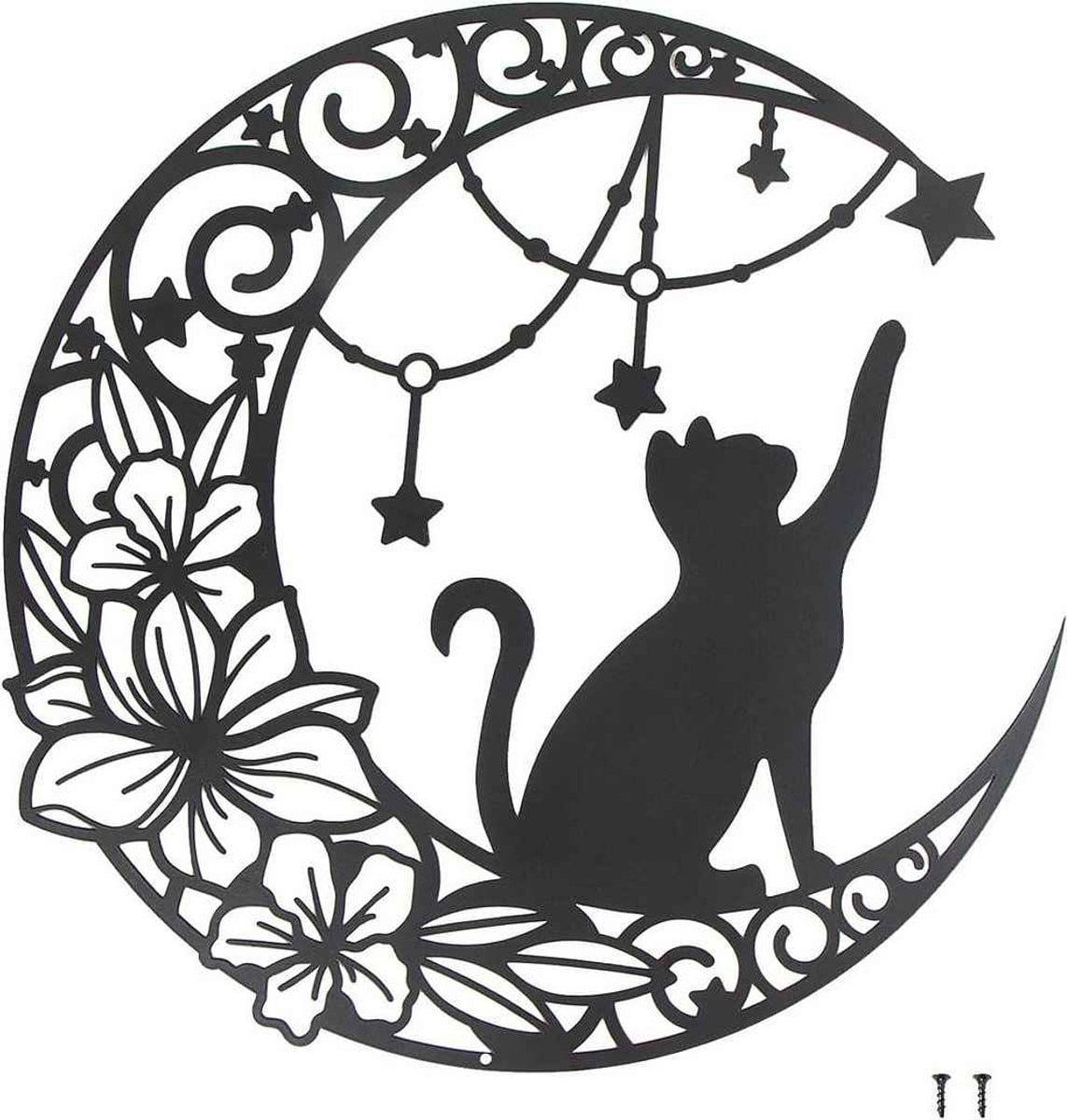 LISM Metalen wanddecoratie met maan en kat - 30 cm