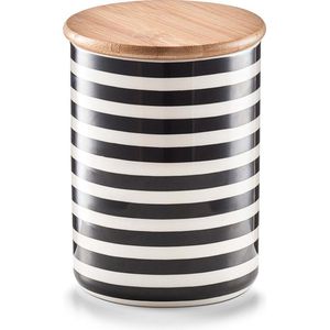 Zeller Vorratsdose Stripes 19823, aus Keramik, 0,58 Liter, mit Bambusdeckel, schwarz / weiß, luftdicht