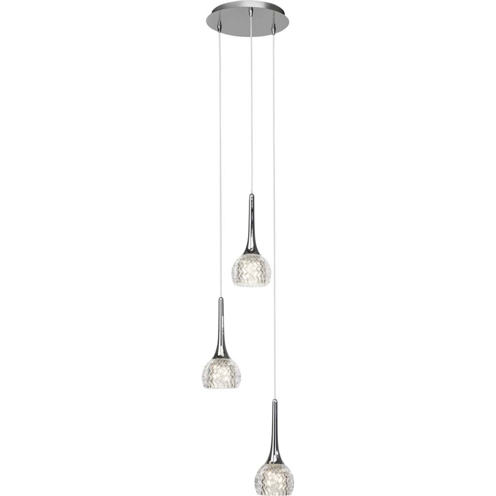 Brilliant Club hanglamp, 3-lichts, chroom, led