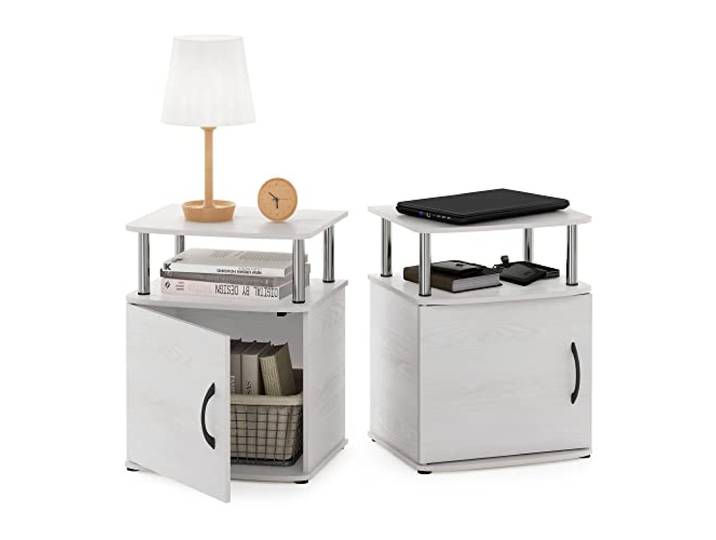 Furinno JAYA Utility Design Beistelltisch, 2er-Set, Weiße Eiche, Edelstahlrohre