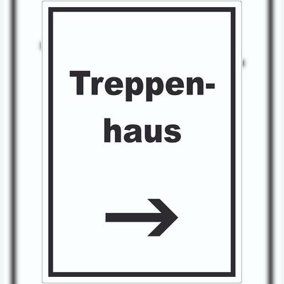 HB-Druck Treppenhaus Aufkleber mit Text und Richtungspfeil rechts Stufen steigen hochkant A7 (74x105mm)