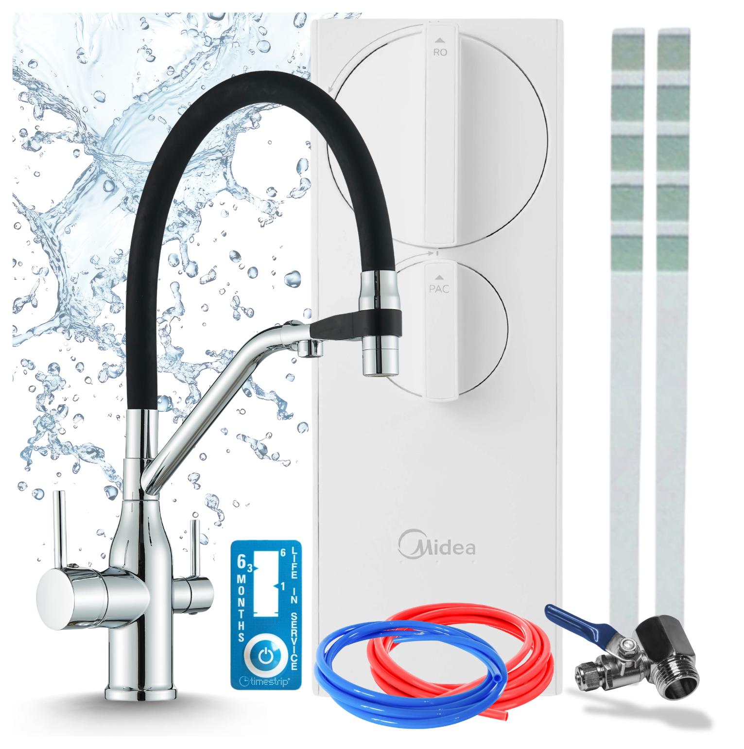 3-Wege-Küchenarmatur Mit Wasserfiltersystem Ari Magneto, Unter Der Spüle, Ro5 Umkehrosmose 400 Gpd, Tanklos, Messing, Chrom, Keramikkartusche, Perlator