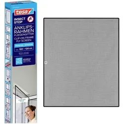 tesa, Fliegengitter, CLIP-ON Insektenschutz mit Anklipsrahmen für Fenster, zuschneidbarer Rahmen, ohne Bohren (100 x 120 cm)
