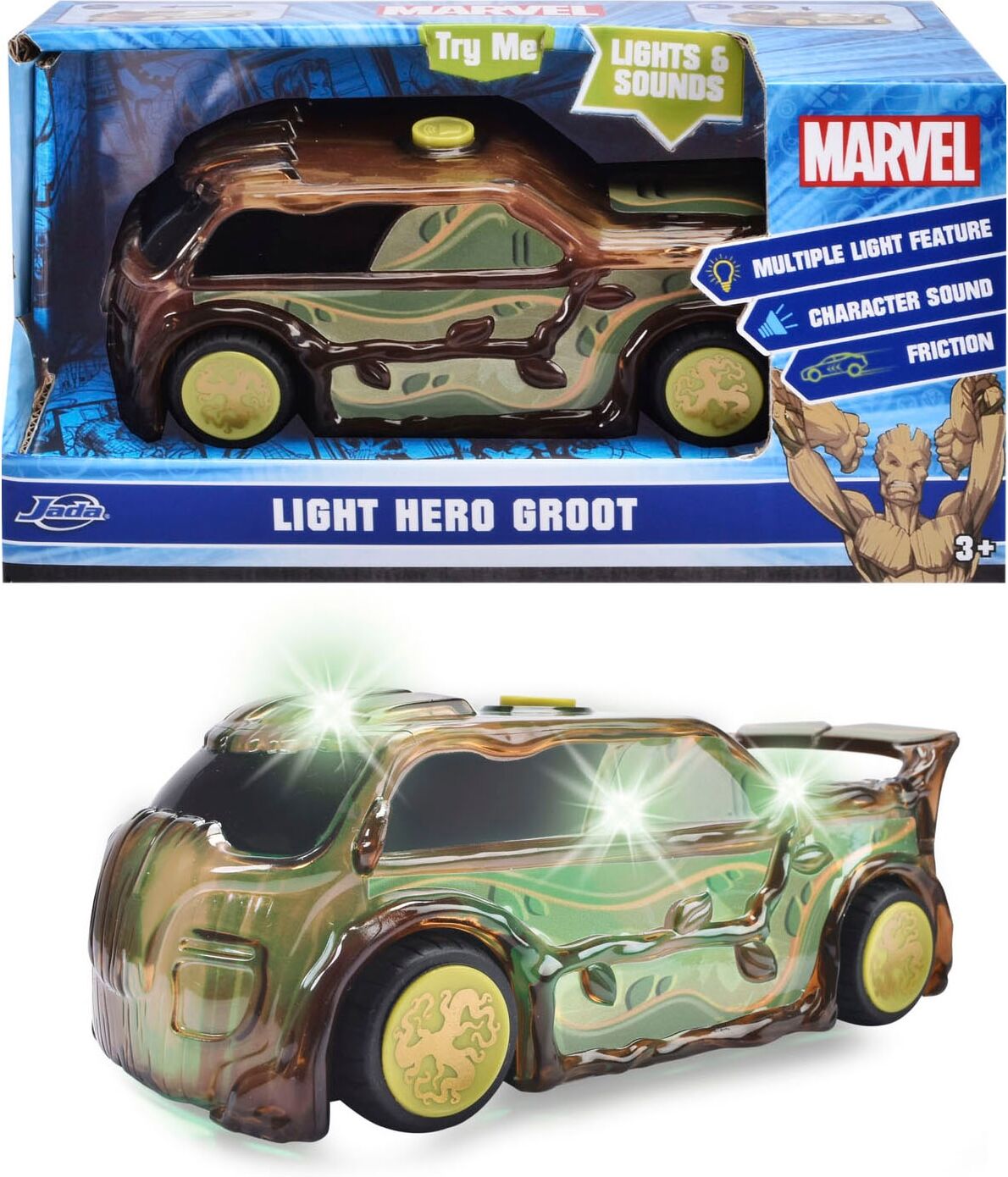 Spielzeug-Auto DICKIE TOYS "Marvel Light Hero Groot 1:32", braun (braun, grün), Spielzeugfahrzeuge, KinderT:15cm, Kunststoff, Spielzeug-Auto, mit Licht und Sound, T:15cm