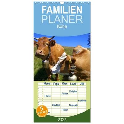 Familienplaner 2027 - Kühe mit 5 Spalten (Wandkalender, 21 x 45 cm) CALVENDO