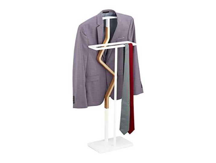 Relaxdays valet de chambre\, pour costume & pantalon\, mélange bois-métal\, portant vêtements\, 110x46x19 cm\, blanc/nature