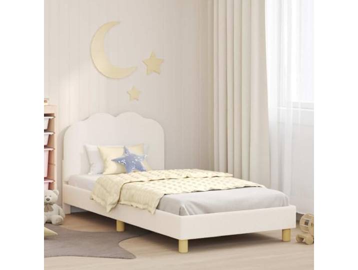 Holzwerkstoffrahmen mit Lattenrost Modernes Design Kinderbettgestell Creme Kinderbettgestell mit Kopfteil Creme 90x200 cm Schafstoff Einzelbett Lattenrost Stauraum Modernes Design Stabil