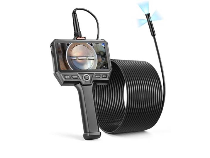 VEVOR Caméra Endoscopique Triple Objectif Endoscope Câble Ultra-Rigide 10 m Caméra Inspection pour Canalisation Automobile\, avec Écran IPS HD 5 Pouces\, 8+2 LED\, Zoom 8X\, Batterie 5000 mAh\, Sonde IP67