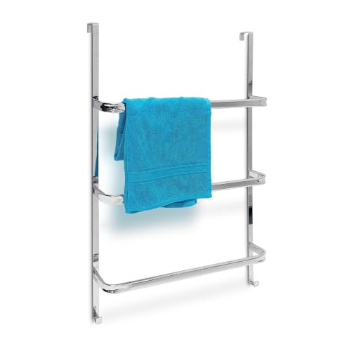 Relaxdays Handdoekrek voor de deur, 3 stangen, RVS, Zilver, H x B x D: 85 x 54 x 11,5 cm