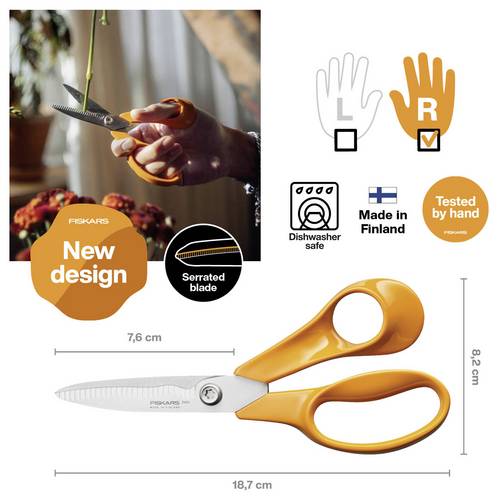 Universalschere 180mm gezahnte Kl.Stahl,rostfr.Ku.-Griff FISKARS