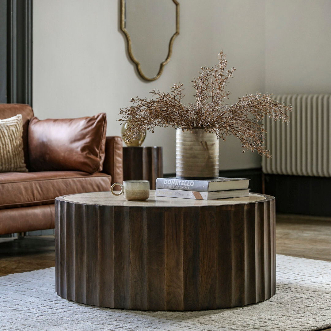 Union Rustic Fulshear Drum Coffee Table Cream 38cm H X 89cm W X 89cm D