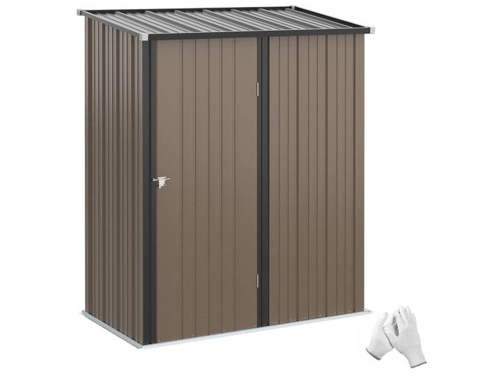 Outsunny Gerätehaus mit Pultdach, 1,34 m² Metall Gartenhaus, Geräteschuppen, Stahl, Braun, 94.5x196x161.5 cm, Gartenzubehör, Geräteschuppen