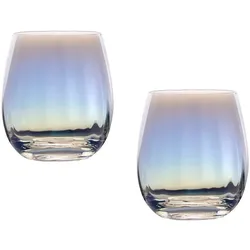 Intirilife 2x Trinkglas mit Regenbogen Schimmer und Wellenform - 380 ml Füllmenge - Wasser Saft Glas Spülmaschinenfest Kristallglas stoßfest