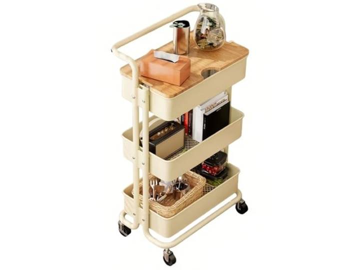 Rv2sGf3kH Küchenwagen 3-stufiger rollender Aufbewahrungswagen, bewegliches Snack- und Nachttisch-Organizer-Regal(Yellow)