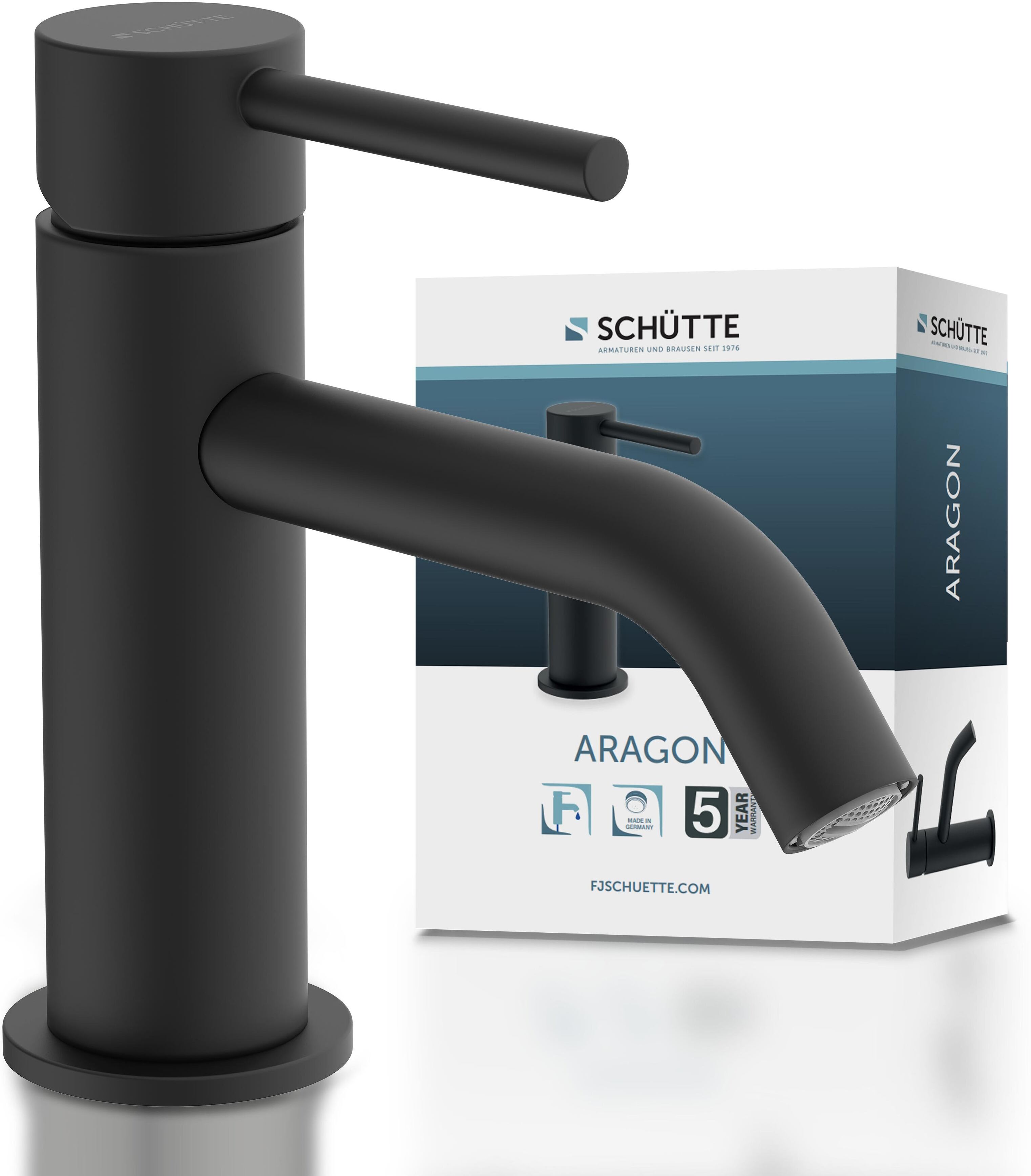 Standventil SCHÜTTE "ARAGON", schwarz (schwarz matt), B:5cm H:14cm T:15cm, Messing, Armaturen, Standventil, Wasserhahn Bad, energiesparend, Kaltwasseranschluss