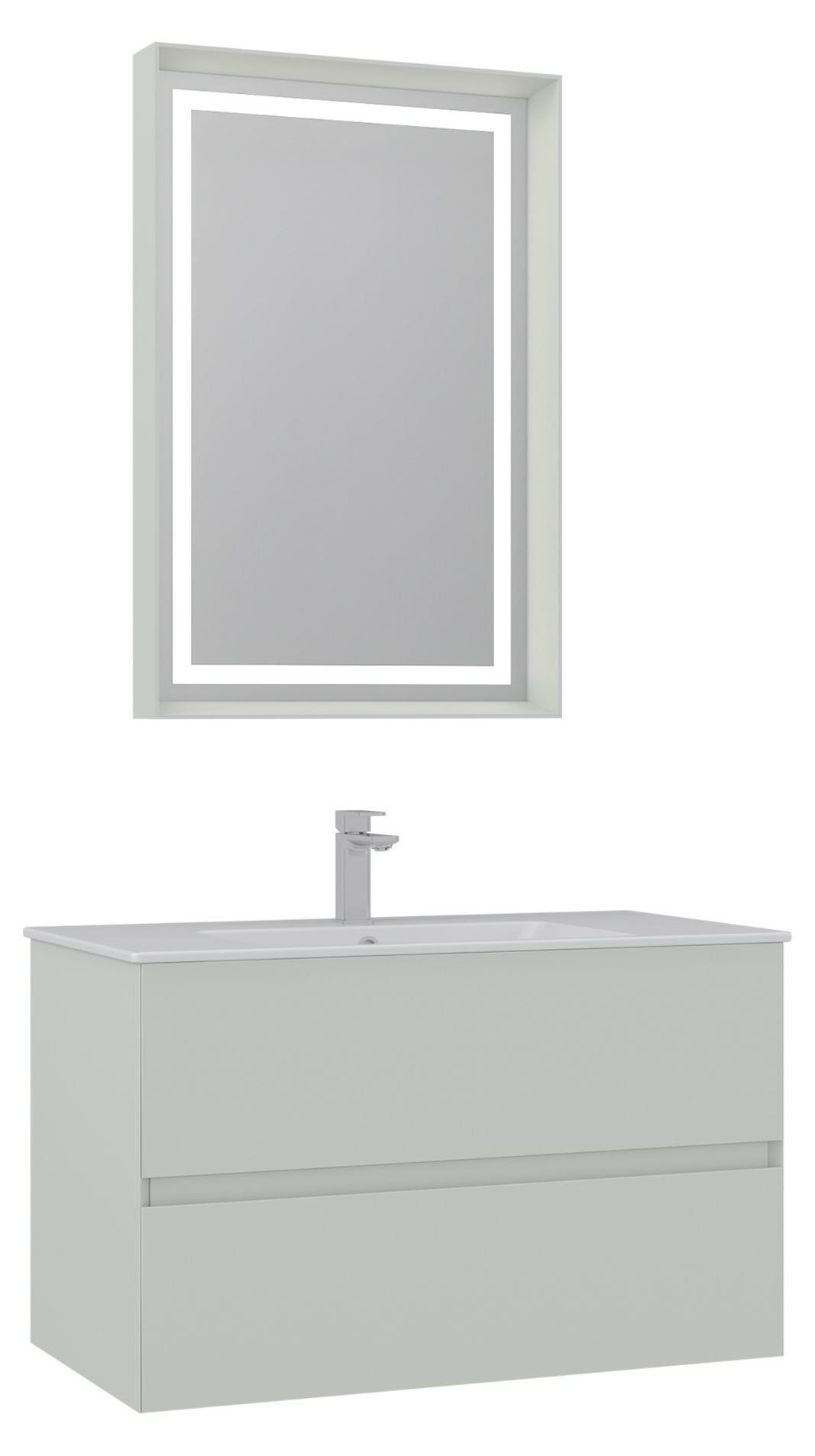 Waschtisch-Set mit Spiegel (2-teilig) "Nest 91 v2" - 91 x 51 x 55 cm - Matt-Cashmere