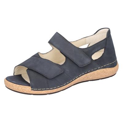 Sandale WALDLÄUFER "K-Heliett", Damen, Gr. 3,5 (36), Leder, blau (dunkelblau), Nubukleder, unifarben, Schuhe Sandale, Sommerschuh, Sandalette, Keilabsatz, in Komfortweite K (= extraweit)