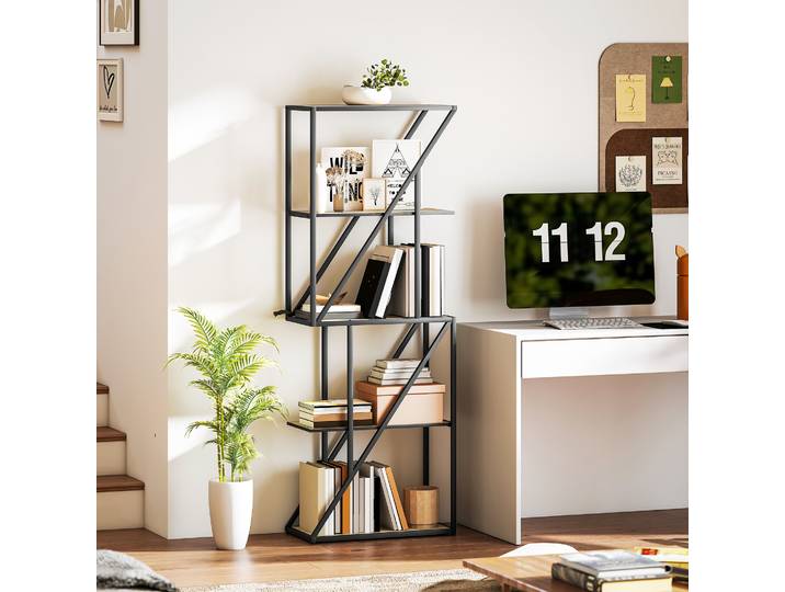 HOMCOM Étagère 5 Niveaux Chêne Cadre Acier 60x30x165 cm