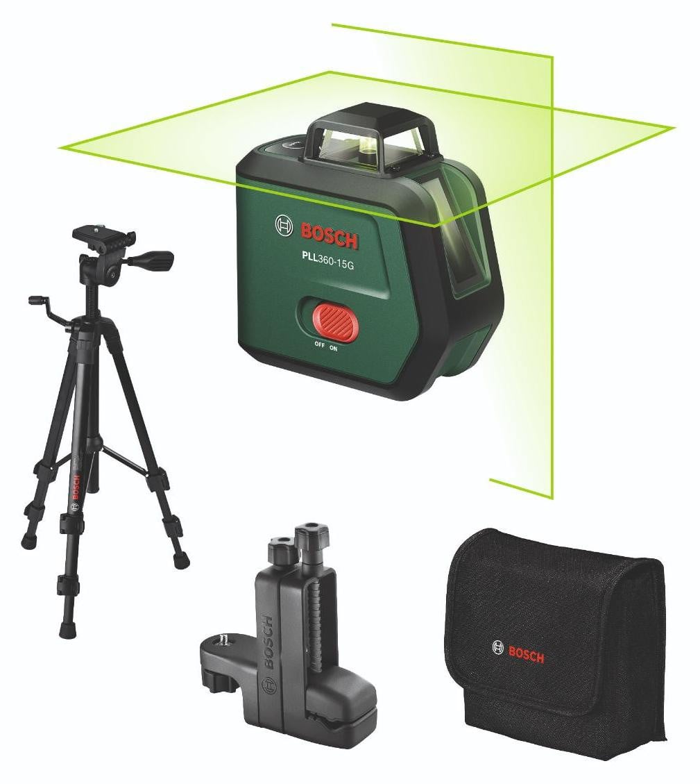 Bosch PLL360-15G Premium kruislijnlaser set met accu, statief, tas en klem