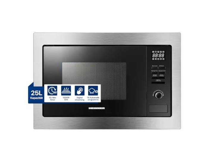 Heinner Einbau Mikrowelle mit Grill – 25 L – 900 W – Schwarz/Edelstahl