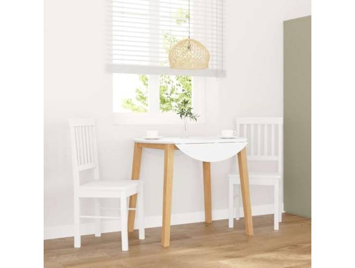 KGHFDVB Esszimmerstuehle 2 STK. Weiss Massivholz Gummibaum mit Holzfuessen Stossfest, langlebig, dichte Maserung, naturbelassenes Holz, bequeme Rueckenlehne, vielseitig nutzbar