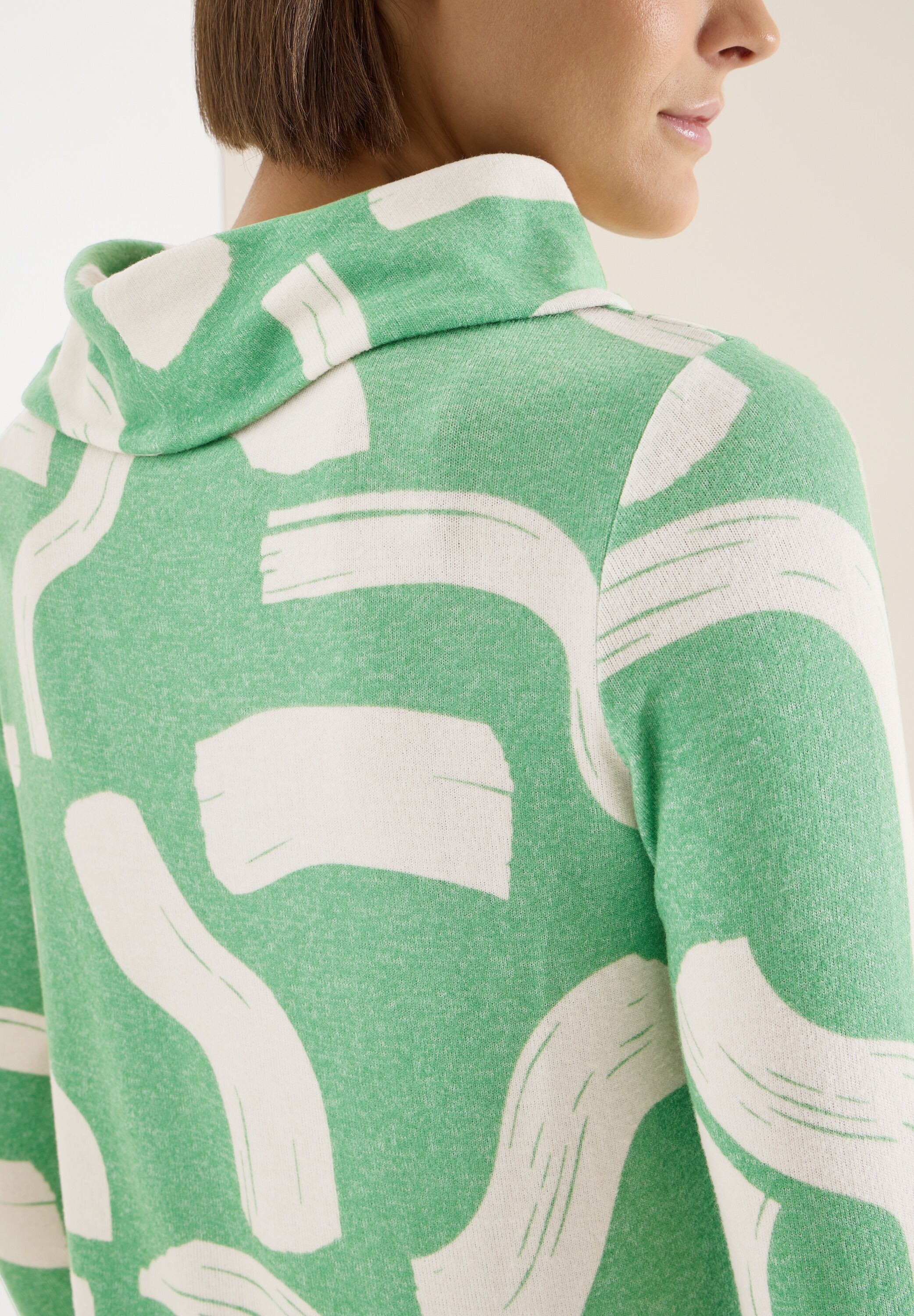 Sweater CECIL, Damen, Gr. S (38), bamboo grün melange, Sweatware, Obermaterial: 67% Viskose, 28% Polyester, 5% Elasthan, gemustert, normal hüftbedeckend, Bündchen, Sweatshirts Sweater, mit grafischem Muster bamboo grün melange S (38)